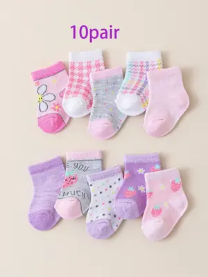 Baby Girl's Crew Socks, Cute Comfy Breathable Socks for Infant Toddler Kids, Newborn Baby Socks for All Seasons, Socks Set