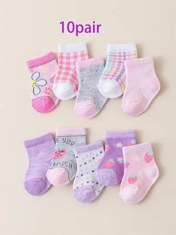 Baby Girl's Crew Socks, Cute Comfy Breathable Socks for Infant Toddler Kids, Newborn Baby Socks for All Seasons, Socks Set