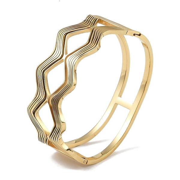 304 Stainless Steel Hollow Wavy Hinged Bangles for Women