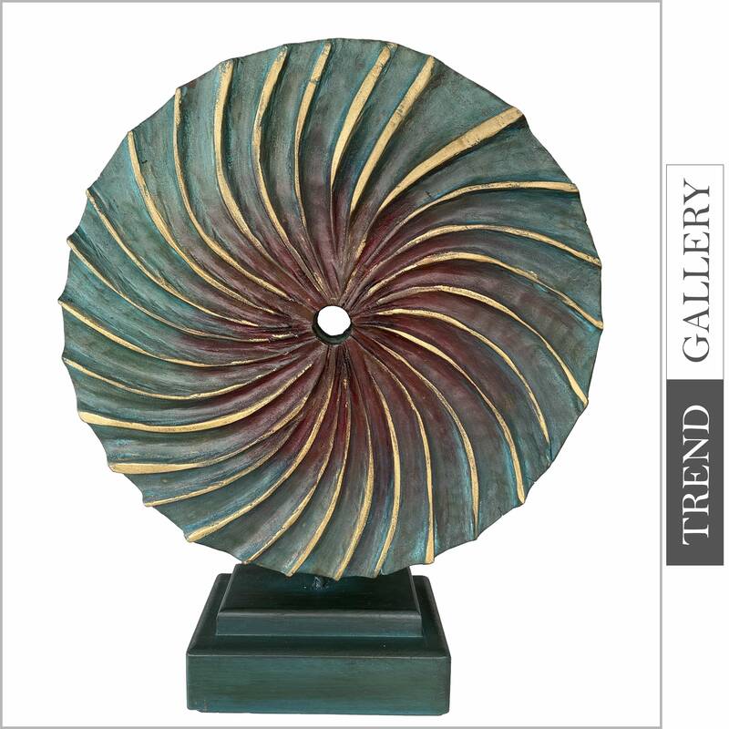 Creative Round Wood Sculpture Hand Carved Modern Sculpture Ribbed Desktop Art Original Table Figurine | OCEAN VORTEX 20"...