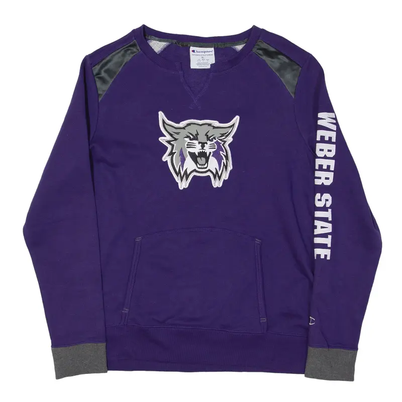 CHAMPION Weber State Wildcats USA Sweatshirt Purple V-Neck Womens XL