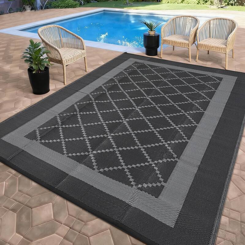 Garvee Waterproof Outdoor Rug 10x20 Plastic Straw Reversible Rug Carpet Modern Diamond Outdoor Camping Mat Large Floor Mat fo...