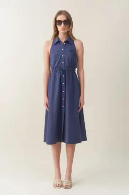 Sleeveless Midi Shirtdress - Deepwater | Size: M