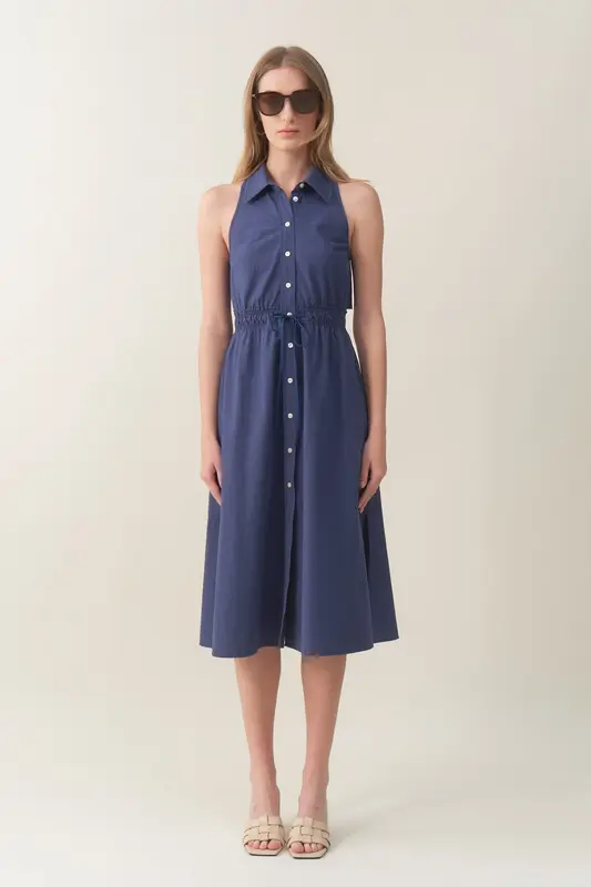 Sleeveless Midi Shirtdress - Deepwater | Size: M