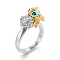 Jeulia Little Monster Round Cut Sterling Silver Ring Fashion Anniversary Promise Engagement Wedding Ring Set for Her With Gif...