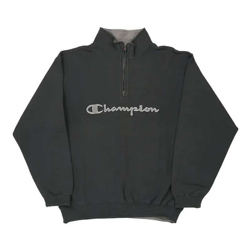 Champion Spellout 1/4 Zip - Medium Grey Cotton Blend