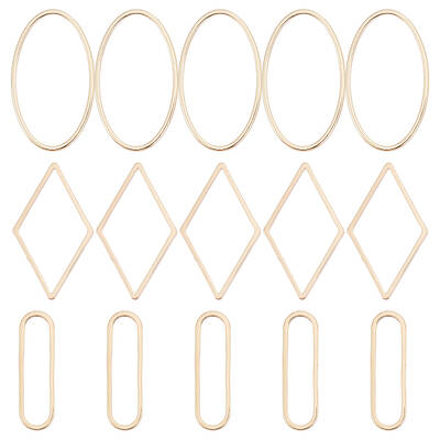 Beebeecraft 60Pcs/Box 3 Style 18K Gold Plated Linking Rings Rhombus Oval Jewelry Connector Charms for DIY Necklaces Bracelets...
