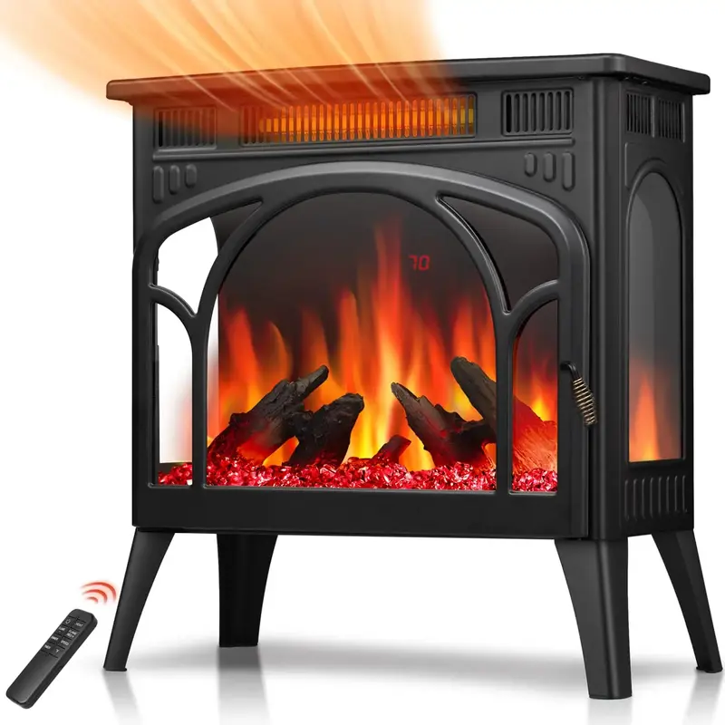R.W.FLAME 25-inch Electric Fireplace Heater 12 Flame Color, Freestanding Fireplace Infrared Stove 500W/1500W, 5100BTU, 3D Rea...