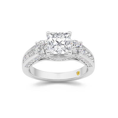 Aarhus Pavé Set Hidden Accent Three Stone Princess Cut Lab Grown Cathedral Diamond Engagement Ring | 14K White Gold 3 1/4 CT...