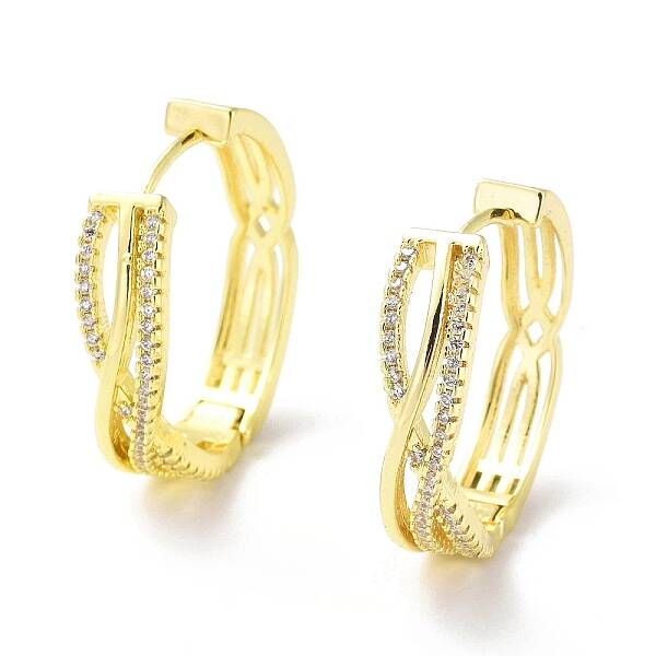 Clear Cubic Zirconia Criss Cross Hoop Earrings