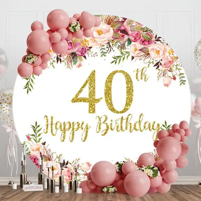 Blooming Flowers Women Round 40th Birthday Backdrop - Aperturee