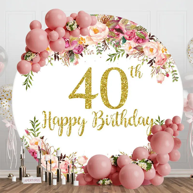 Blooming Flowers Women Round 40th Birthday Backdrop - Aperturee