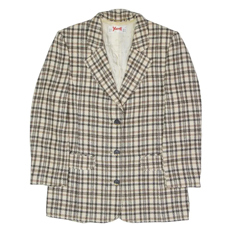 YARELL Womens Blazer Jacket Cream Knit Wool 80s Check UK 14