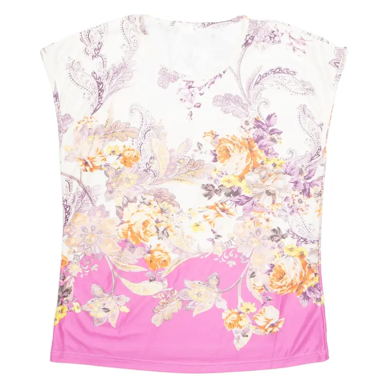 Womens Printed Vest White Sleeveless Faux Silk Floral UK 12