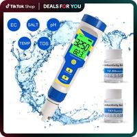 Yieryi 5-in-1 Digital Pool Salt & pH Tester Kit for Aquariums, Hot Tubs, and Hydroponics - Accurate EC, Salinity, and Tempera...
