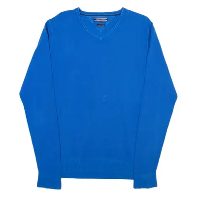 TOMMY HILFIGER Mens Jumper Blue V-Neck Waffle Knit XL
