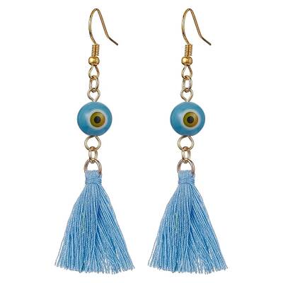 Evil Eye Lampwork & Tassel Earrings