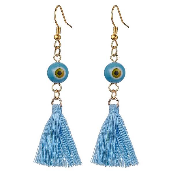 Evil Eye Lampwork & Tassel Earrings
