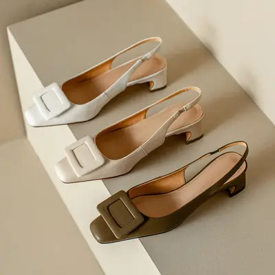 CHIKO Kassey Square Toe Block Heels Slingback Shoes