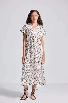 Gathered Maxi Dress with Side Slits in Mosaic | Color: Mosaic | Size: S