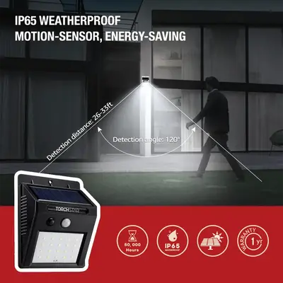 Solar Powered Motion Sensor Wall Light, Energy-Saving LED Light for Outdoor Security and Home Decor, Auto ON/OFF, Dusk to Daw...