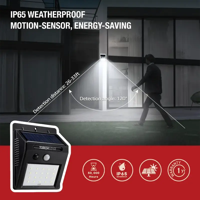 Solar Powered Motion Sensor Wall Light, Energy-Saving LED Light for Outdoor Security and Home Decor, Auto ON/OFF, Dusk to Daw...