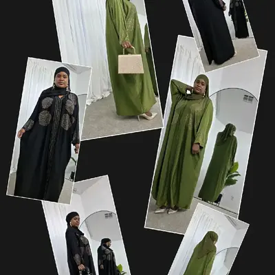 Herglam Abaya 2 Piece Set with Abaya and Matching Hijab Available in Black and Olive Colors for Women's Fashion