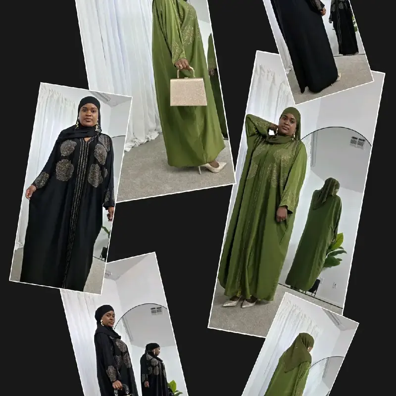 Herglam Abaya 2 Piece Set with Abaya and Matching Hijab Available in Black and Olive Colors for Women's Fashion