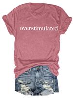 【Plus Size】 Overstimulated Letter Print Round Neck Tee, Casual Short Sleeve Crew Neck T-shirt for Daily Wear, Women Plus ...