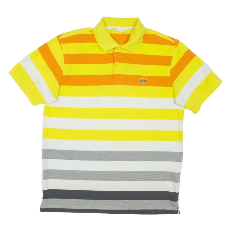 LACOSTE Mens Polo Shirt Yellow Striped L