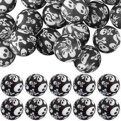50Pcs Halloween Theme Printed Round Silicone Focal Beads