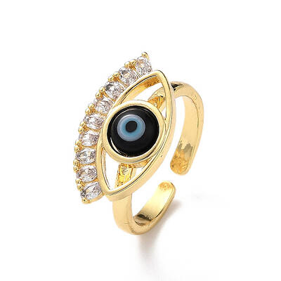 Lampwork Evil Eye Open Cuff Ring with Clear Cubic Zirconia