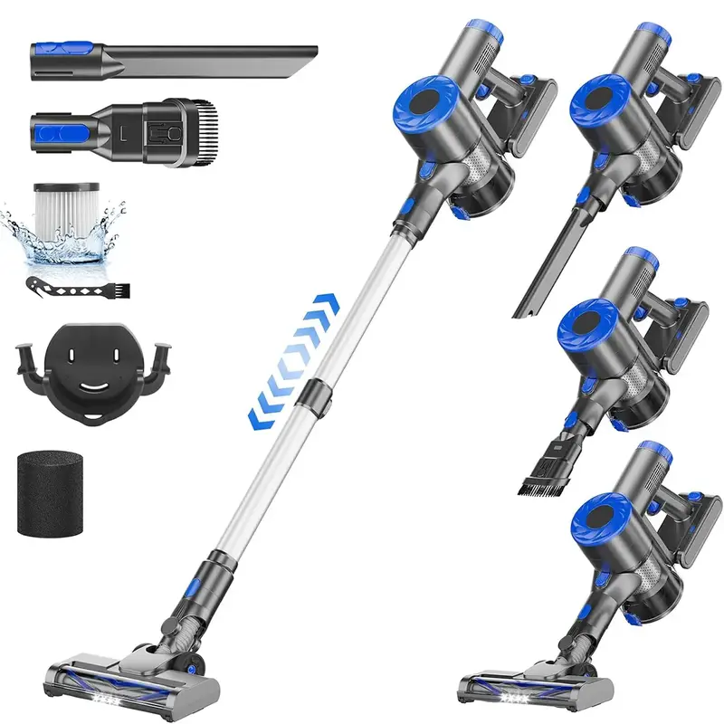 Cordless Vacuum Cleaner, 6-in-1 Vacuum Cleaner 2200mAh Battery Lightweight Self-Standing 40-Minute Runtime Ideal for Hard Flo...