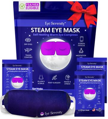 Eye Serenity Warm Eye Compress and Sleep Mask - Self-warming Steam Eye Mask for Dry Eyes, Screen Fatigue, Travel, Gifts