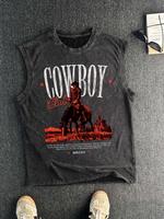 Men's Regular Fit Cowboy Print Round Neck Tank Top, Casual Sleeveless Graphic Vest for Summer, Fashion Men's Top for Daily We...