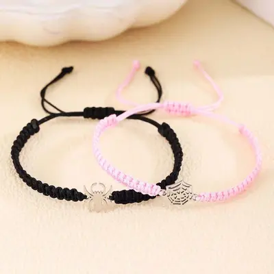 Spider web couple bracelet braided length adjustable one pair of chains for daily wear