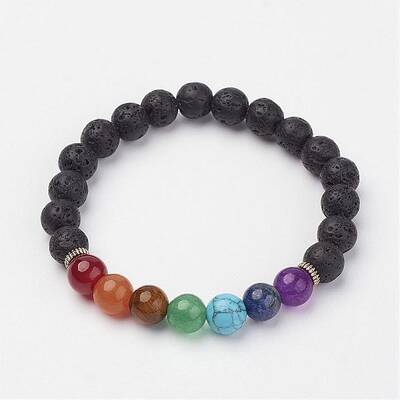 Lava Rock Beaded and Gemstone Beaded Stretch Bracelets
