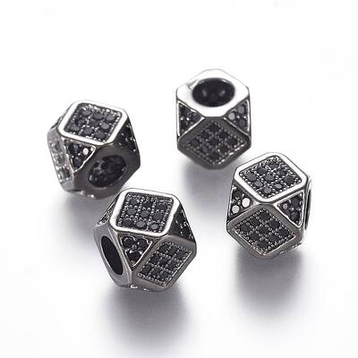 Brass Micro Pave Cubic Zirconia Beads