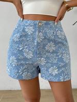 Women's Floral Jacquard High Waist Shorts, Casual Pocket Button Fly Shorts for Summer, Fashion Women's Bottoms for Daily Wear...