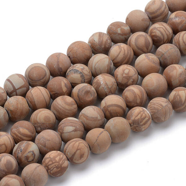 Natural Wood Lace Stone Round Bead Strands