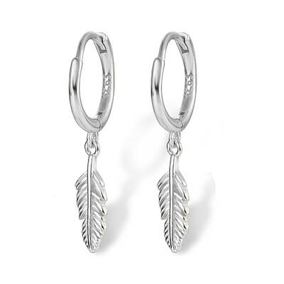 Anti-Tarnish Rhodium Plated 925 Sterling Silver Dangle Hoop Earrings
