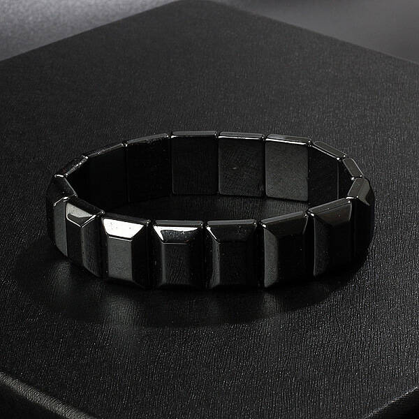 Non-Magnetic Synthetic Hematite Beaded Stretch Bracelets for Men