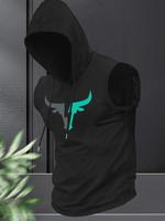 Men's Regular Fit Cartoon Bull Head Print Hooded Tank Top, Casual Fashion Sleeveless Top for Summer, Men's Clothes for Daily ...