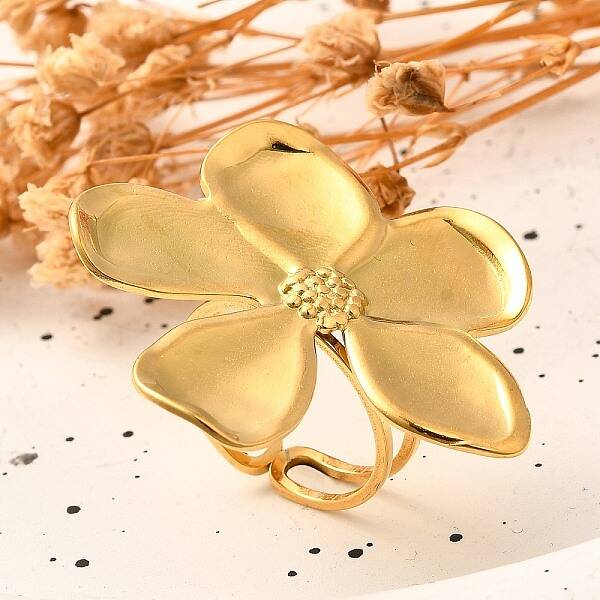 Flower Stainless Steel Open Cuff Ring for Women