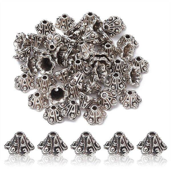 Tibetan Style Alloy Flower Bell Filigree Bead Caps