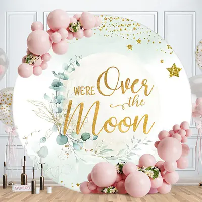 Aperturee Over The Moon Golden Stars Baby Shower Backdrop