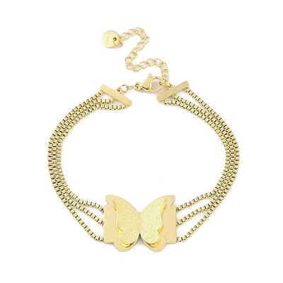 304 Stainless Steel 3-Strand Box Chain Butterfly Link Bracelets for Women
