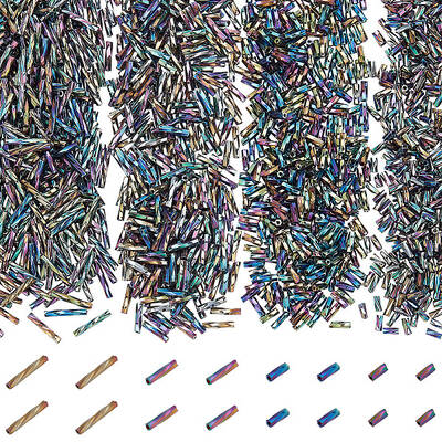 1200Pcs 4 Styles Glass Twisted Bugle Beads