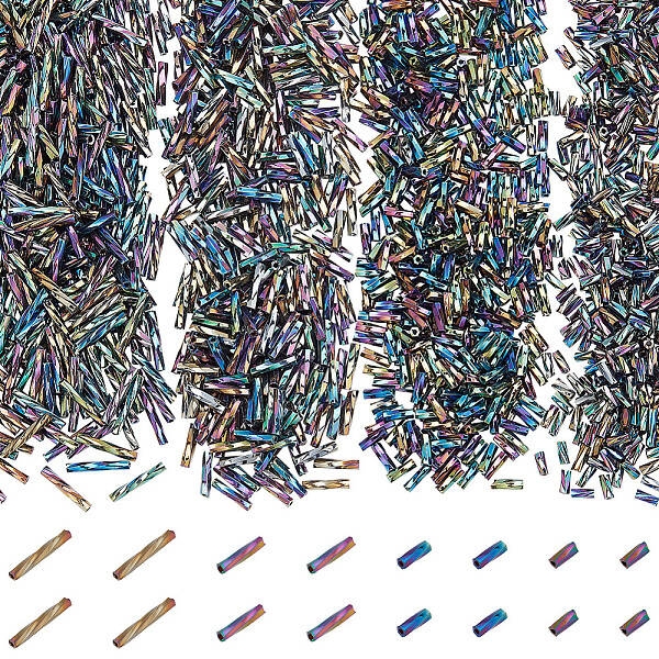 1200Pcs 4 Styles Glass Twisted Bugle Beads