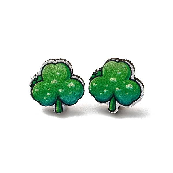 Saint Patrick's Day Green Wood Stud Earrings